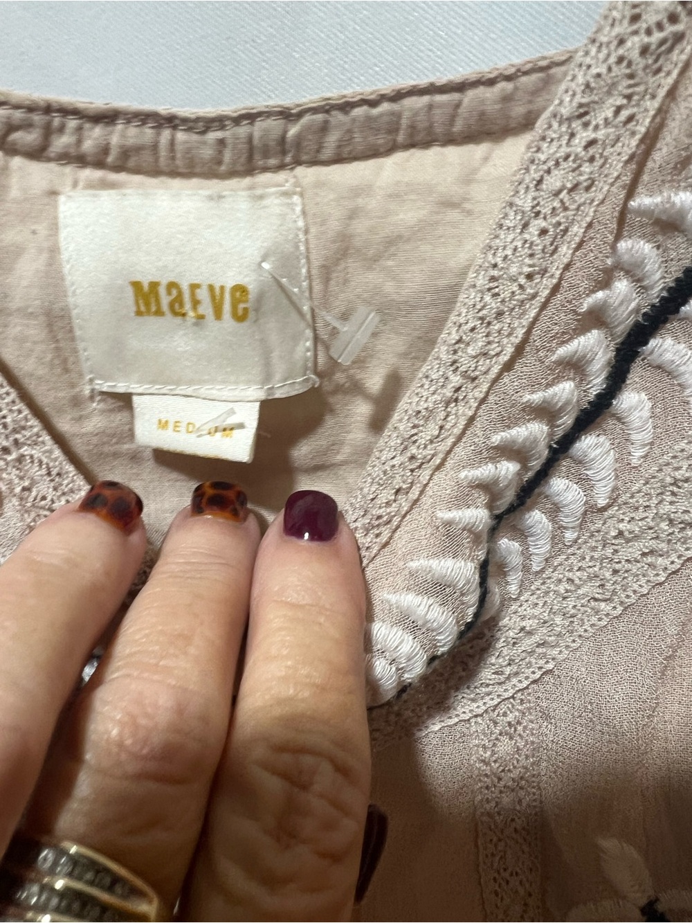 Anthropologie Maeve Embroidered Lace Slip Dress Beige Black Size Medium - Picture 4 of 8